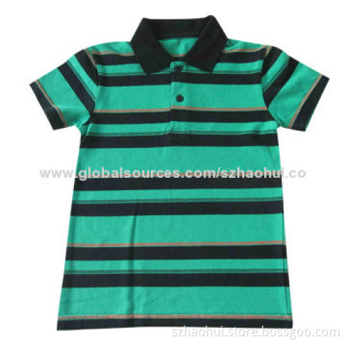 Boys' Fashionable Design Yarn Dyed Strip Cotton Pique Polo Shirt, OEM Custom Orders Welcomed